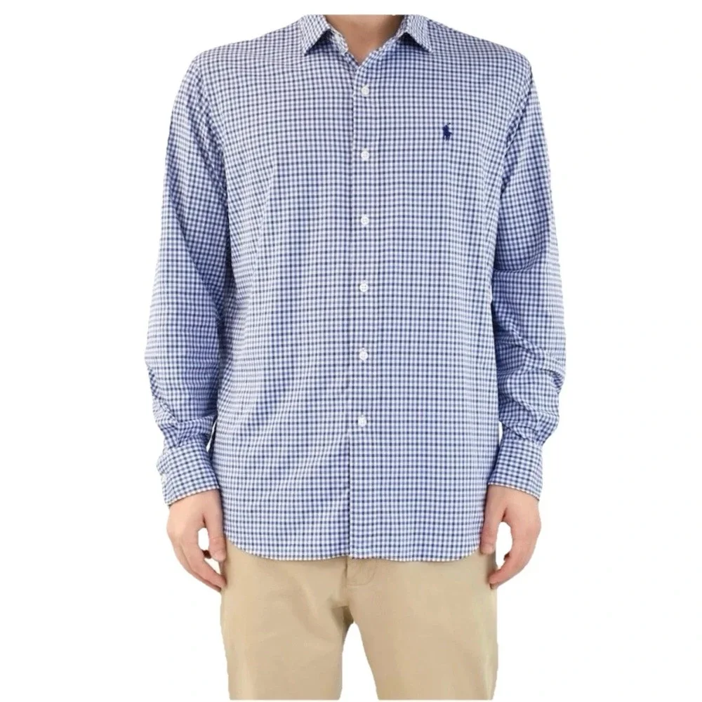 Polo Ralph Lauren Blue Check Cotton Oxford Button Down Shirt Size XL‎